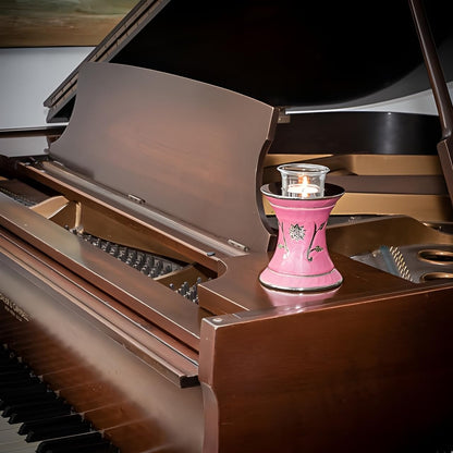 Grace Dark Pink Tealight Cremation Urn for Ashes, Brass Memorial Candle, Pink Urn, Extra Small Sized, 5.5 Inches High