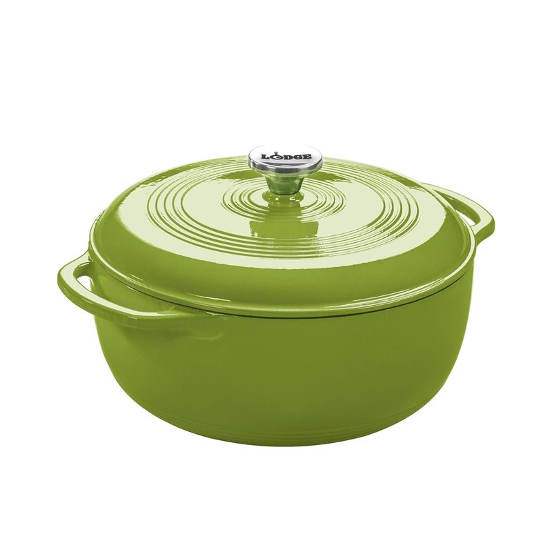 Lodge Essential Enamel Cast Iron Dutch Oven 6 Quarts - Perfect for Bread Baking, Braising, Marinating & Slow Cooking, Features Moisture-Sealing Lid & Dual Handles, Kitchen Essentials, Avocado