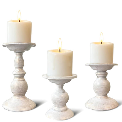 cachiv Pillar Candle Holders Set of 3, Antique Metal Candle Stands Distressed Candle Holders for Weddings Events Home Decor (White)