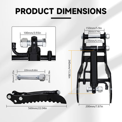 Hydraulic Thumb Holder for Small Excavator Attachments, Metal Grab Thumb Holder with 2*M14 Hose, for Single Hole Hydraulic Thumb Holder, no L-Bracket, with 2* M14-M16 Converter