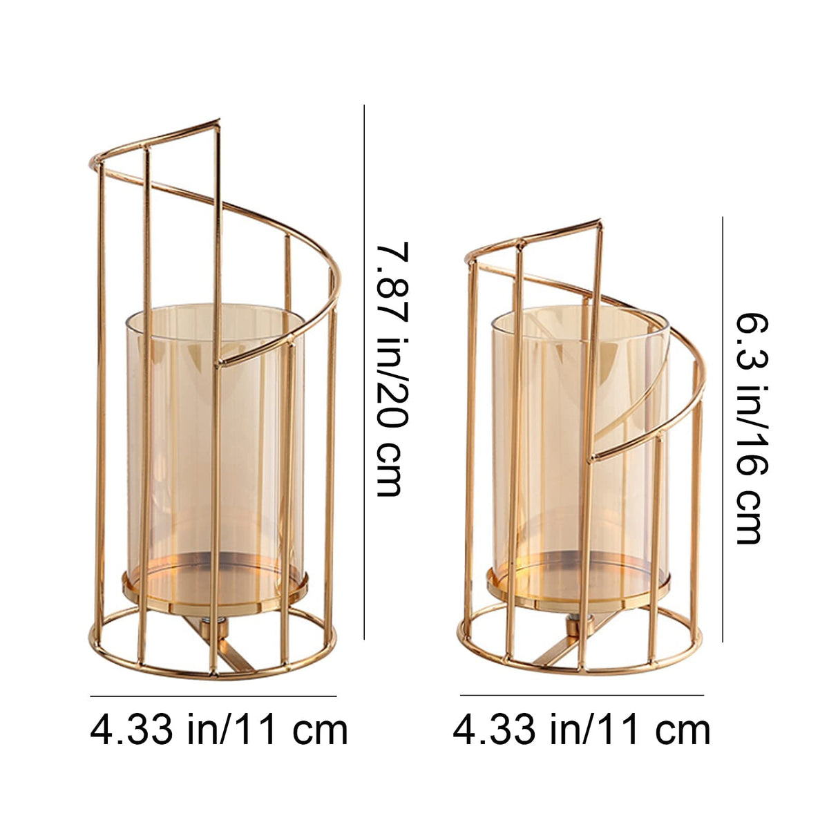 MrMrKura Metal Wire Candle Holder Set of 2, Glass Pillar Candle Holders Gold Decorative Tea Light Candleholders for Home Decor Table Decorations Centerpiece