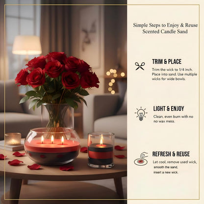 Monivi Scented Candle Sand with Wicks 1.1lb Dark Red Pearled Candle Beads Sand Candles with Wicks for Mothers Day Gift 85 Burn Hours Refillable Candle Wax for DIY Candle Making(Scented Rosa)
