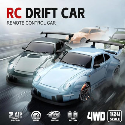 RC Drift Car 1:24 Scale Remote Control Vehicle with LED Lights 2.4GHz 20KM/H 4WD High Speed RC Cars Drifting Tires＆Two Batteries. (Blue)