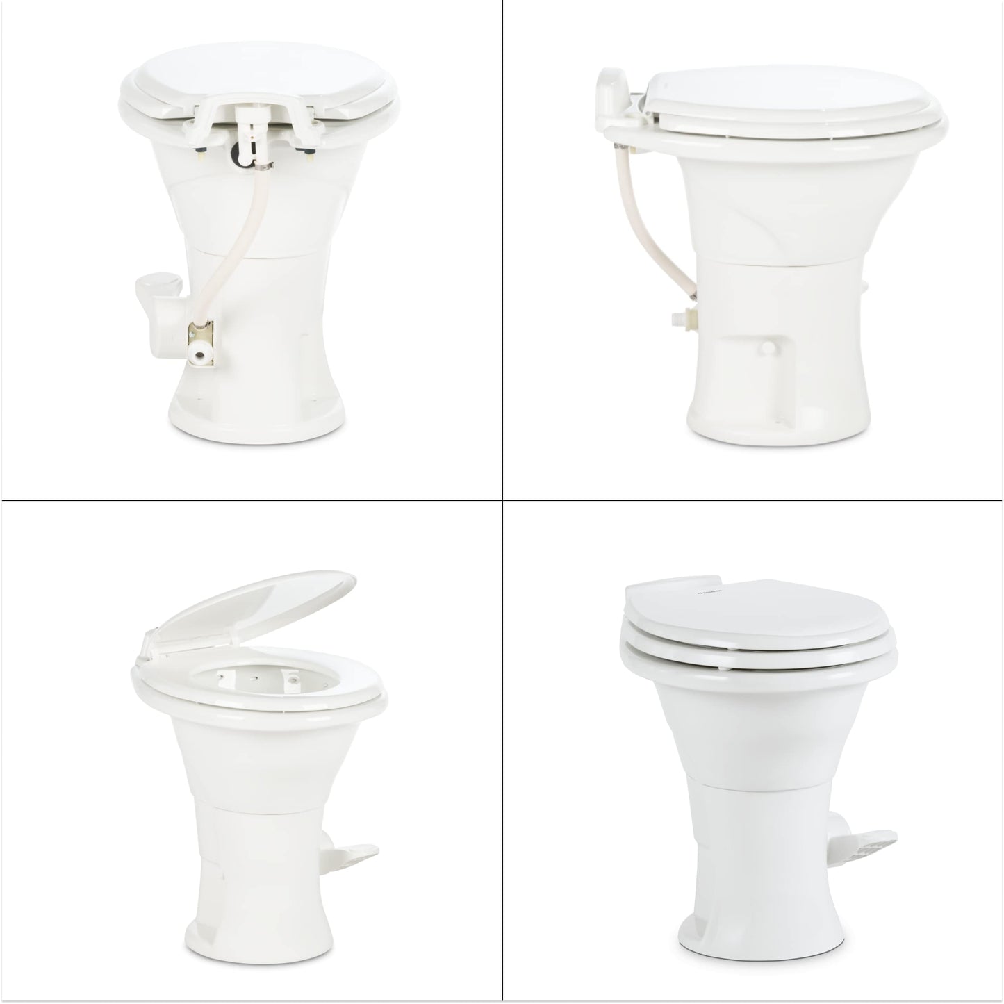 Dometic 310 Standard Toilet - White, Oblong Shape, Lightweight and Efficient with Pressure-Enhanced PowerFlush and Slow Close Seat Cover - Perfect for Modern RVs (302310081)