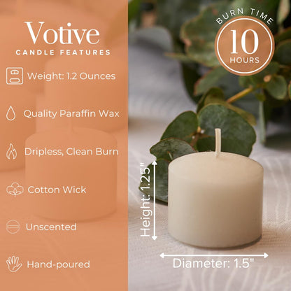Simply Soson Ivory Votive Candles - Bulk Pack of 24, Unscented, 10 Hour Burn Time, Perfect for Weddings, Birthdays & Home Decor