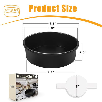BakerChef 8 Inch Cake Pan Set of 3, Nonstick Round Cake Pans with 110 PCS Parchment Paper, Non-Toxic Carbon Steel Cake Baking Pans, Dishwasher Safe