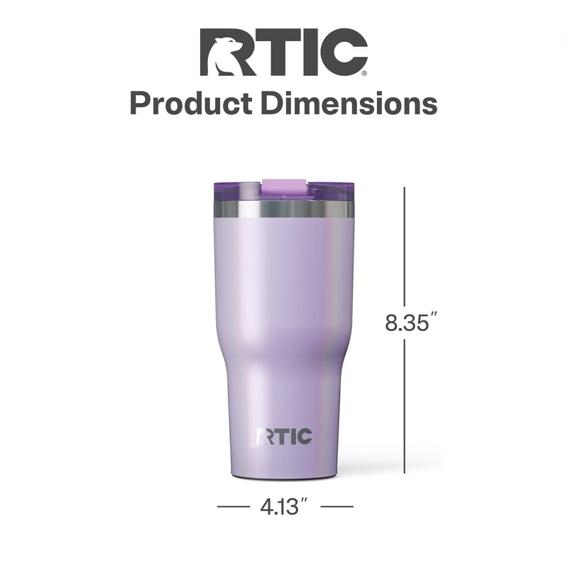RTIC 20oz Essential Tumbler with Lid, Ceramic Lined, Insulated, Stainless Steel, Metal, Double Wall Vacuum-Insulation, Travel Cup for Iced Coffee, Tea, Hot and Cold Drink, Lavender Glitter
