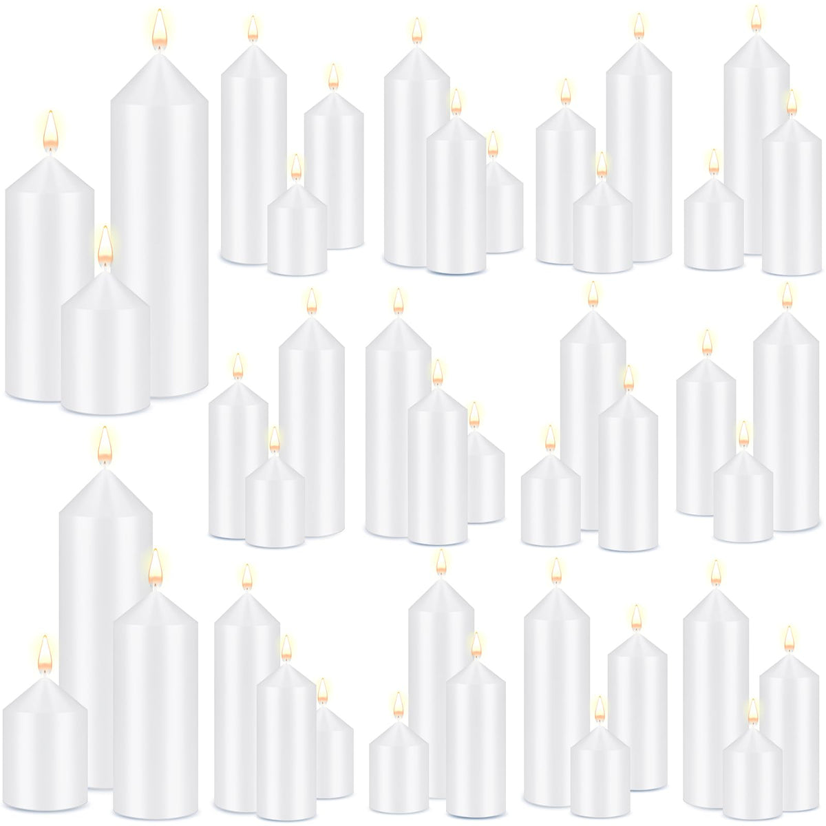 MTLEE 60 Pcs Set of 3 White Pillar Candles Bulk 2 in x 3, 5, 8 Inch Large Clean Smokeless Unscented Candles for Wedding Home Restaurant Spa Church Lantern Fireplace Ceremony Party Decoration