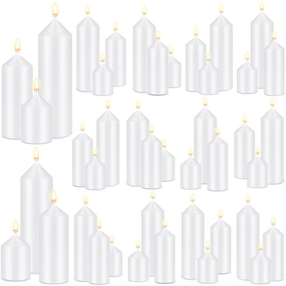 MTLEE 60 Pcs Set of 3 White Pillar Candles Bulk 2 in x 3, 5, 8 Inch Large Clean Smokeless Unscented Candles for Wedding Home Restaurant Spa Church Lantern Fireplace Ceremony Party Decoration