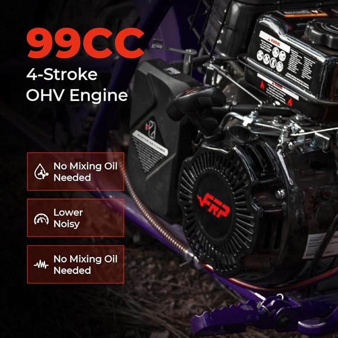 FRP GMB100 Performance 99CC 4-Stroke Mini Dirt Bike - Upgraded Hydraulic Brakes &amp Front Suspension Fork 28MPH Off-Road Mini Bike with LED Headlight Anti-Slip Seat Supports 220LBSPurple