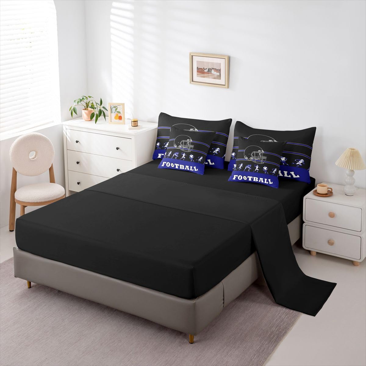 Erosebridal 7 Pieces Bed in a Bag King Comforter Set with Sheets, Football Design Bedding Sets for All Season,1 Comforter, 2 Cushion Covers, 1 Flat Sheet, 1 Fitted Sheet, 2 Pillowcases