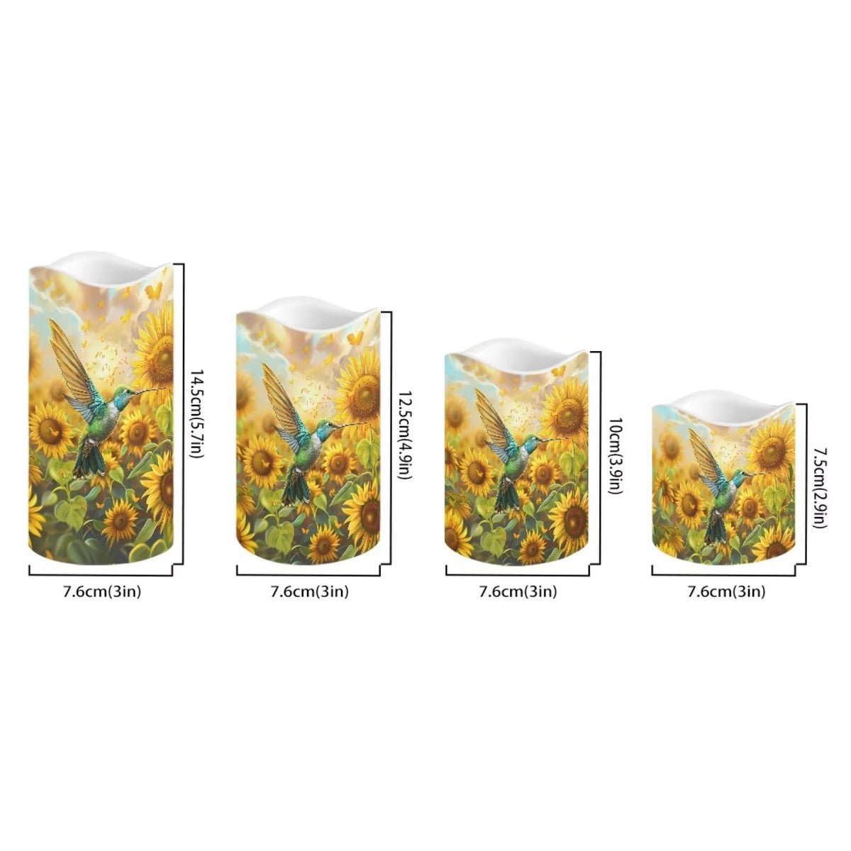 Ystardream Operated Candles with Flickering Flame Flameless Taper Candles Flickering Operated Electric Pillar Candle LED Candle for Indoor Outdoor Home Decor Hummingbird Sunflower