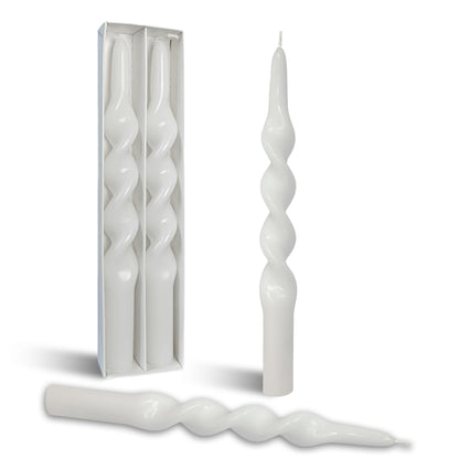 BALEAGCDL 10 Inch Twisted Taper Candle White Spiral Candlesticks Unscented Handmade Smokeless Candles Set for Holiday Party Gifts Home Decoration 2 Pcs