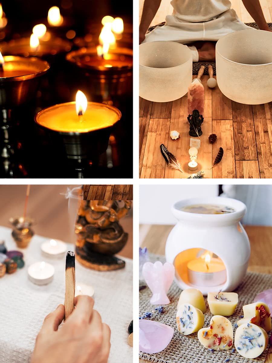 Mudra Crafts Tibetan Tealight Vanaspati Ghee Butter Lamp Candle Set for Meditation, Ceremonies, Rituals, Altars, Diwali (Lotus Glass Jar)