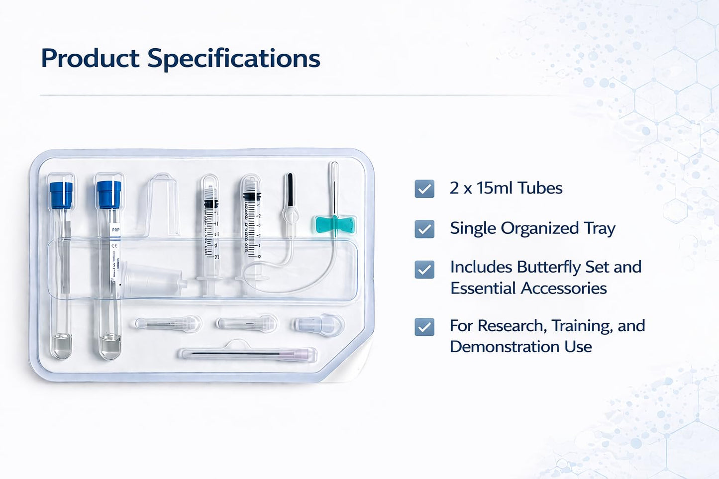 PRP Preparation Training Kit with 2 x 15mL Tubes, Organized Tray and Accessories for Lab Research, Training and Demonstration Use (1)