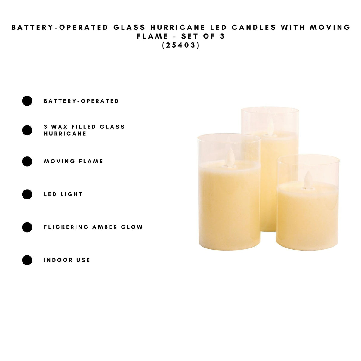LumaBase Battery Operated Glass Hurricane LED Candles with Flickering Flame - Set of 3