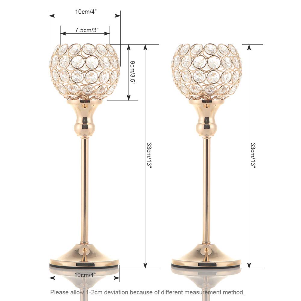VINCIGANT Gold Crystal Candle Holders Set of 2 for Fireplace Coffee Table Mantle Decor,Wedding Home Halloween Decoration Centerpieces