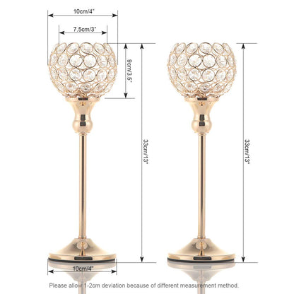 VINCIGANT Gold Crystal Candle Holders Set of 2 for Fireplace Coffee Table Mantle Decor,Wedding Home Halloween Decoration Centerpieces