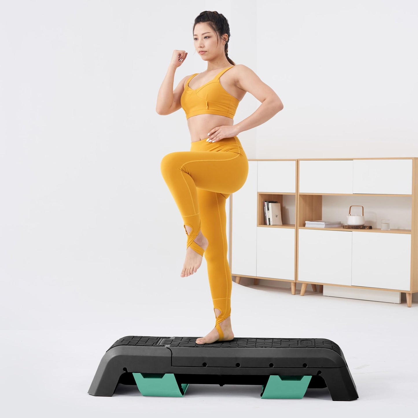leikefitness Exercise Step Platform, Multifunctional Aerobic Deck with Cord and Adjustable Dumbbell & Weight Bench, Fitness Equipment for Workout Home Gym, GM5821 (Black)