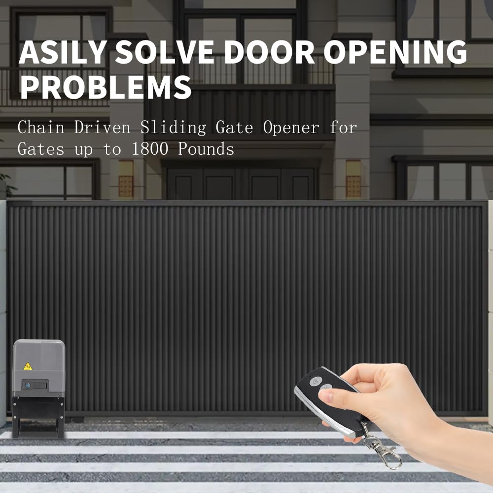 Sliding Gate Opener with WiFi App Control & 4 Remotes, Automatic Electric Gate Motor Complete Kit for Driveway Slide Gates Up to 1800lbs, Chain Driven Security System with Infrared Sensor, Auto Close
