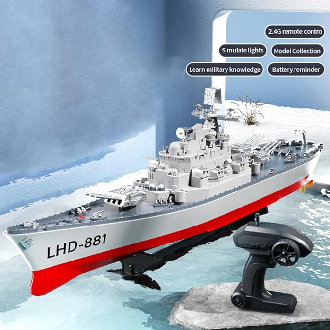GoolRC Remote Control Warship RC Military Battleship 1:390 Scale Remote Control Boat for Lakes and Rivers 2.4GHz RC Armed Cruiser Boat Model with Low Battery Alarm and 2 Batteries for Adults
