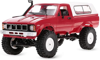 YIKESHU RC Rock Crawler WPL C24 RC Truck 4x4 1/16 RC Crawler Off Road All Terrain Car Proportional Throttle Steering Hobby RC Climb Semi Truck LED Light RTR Trailer (Red)