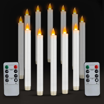 wemarry Flameless Taper Candles 10" Dripless Battery Operated Taper Candles Included Remote Timer 400+ Hours by 2AA Batteries for Halloween Christmas Wedding (White, 12 Pack)