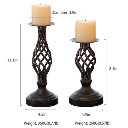 ZZKOKO Decorative Candle Holder Set of 2, Metal Pillar Romantic Candlesticks, Home Decor Candle Stand, 11.1", 8.1" High Candle Holders for Fireplace, Living or Dining Room Table, Gifts for Wedding