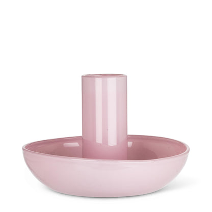 Abbott Collection Small Pipe Taper Candle Holder - Glass, Pink (3.5" D)