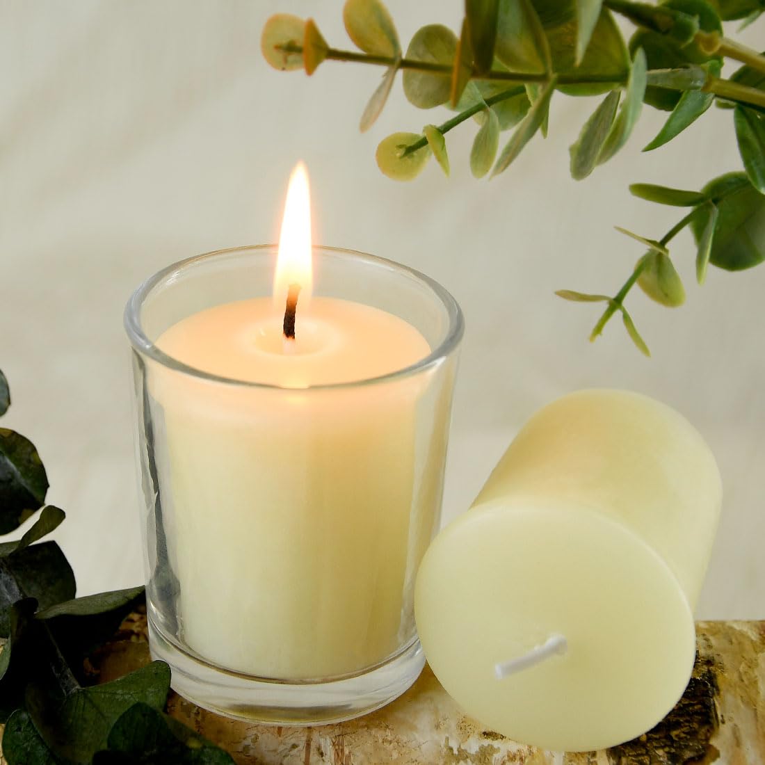 Aglary 16PCS Pure Beeswax Votive Candles, Unscented, Naturally Lightly Honey Scented, 15 Hours Burn Time Each (White)
