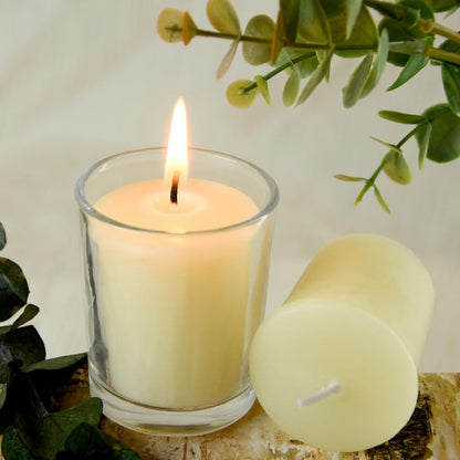 AGLARY 6PCS Pure Beeswax Votive Candles, Unscented, Naturally Lightly Honey Scented, 12 Hours Burn Time Each (White)