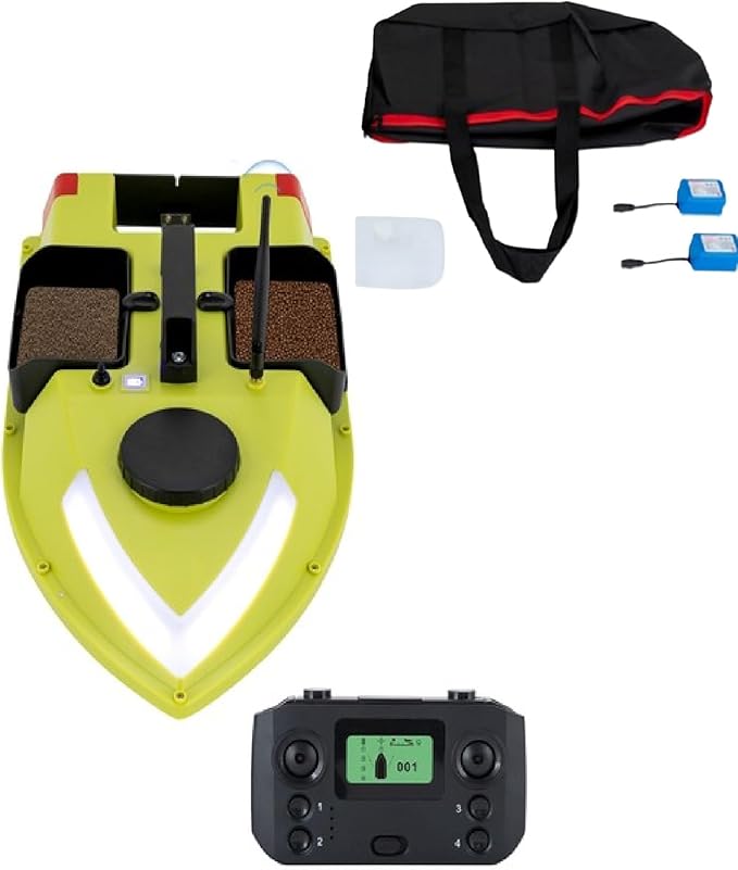 Fishing Bait Boat with LED Lights 5200mAh Battery &amp Carry Bag 2 Batteries Included RC Fishing Boat for Lake Fishing Fish Feeding &amp Night Fishing Green