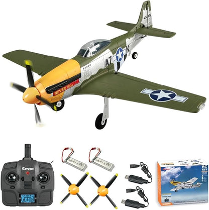 RC Plane 5CH 1406 Brushless P51D Mustang RC Airplane with 3D Aerobatic and 6-Axis Gyro 510mm 2.4GHz Radio RC Planes for Adult Beginners with Spare Battery and Propeller (Regular Version -2 Batteries)