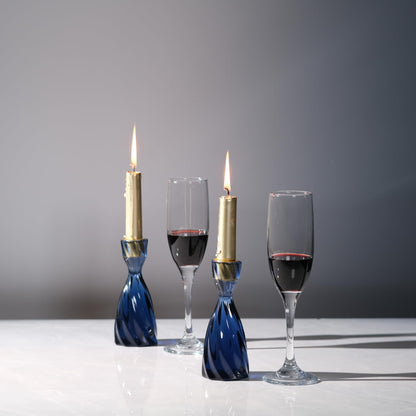 ICNBUYS Twizzle Twist Candle Holder, Decorative Candle Holder for Table Display, Romantic Decoration, Unique Home DÉCOR Aesthetic, Housewarming Gift, Black Blue Height 5.7 inches Set of 2 - Resin