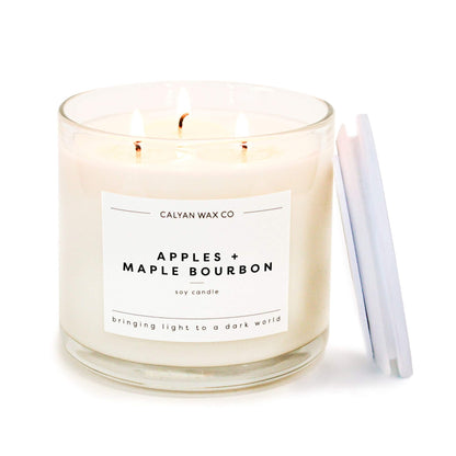 Calyan Wax Co. Apples & Maple Bourbon 3 Wick Scented Candle - 43 Hour Burn - Luxury 3 Wick Soy Candles - Clean Soy Wax Candles - Long Lasting Large Glass Jar Candle for Home - 14.9oz