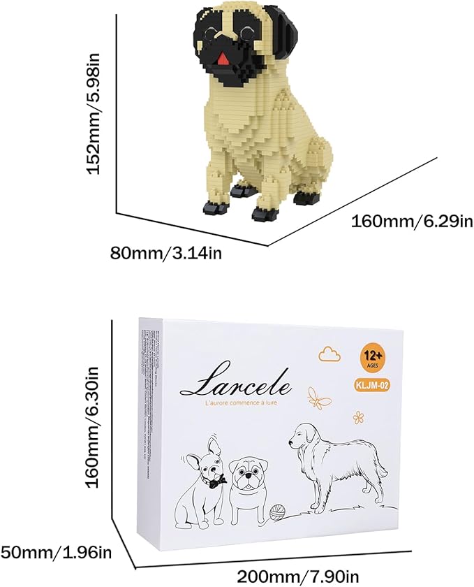 Larcele Micro Building Blocks Set DIY Mini Building Toy Bricks for Age Over 12 Years 1033 Pieces KLJM-02 (Pug Dog)