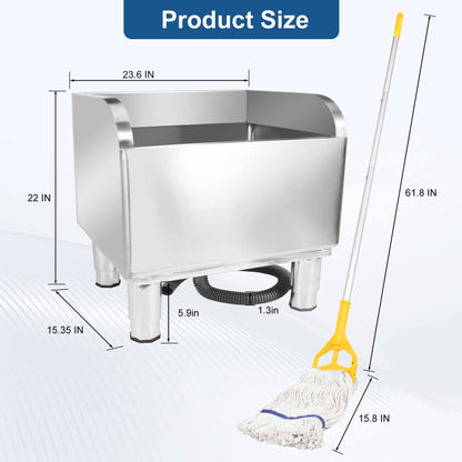 23 4/6in Stainless Steel Floor Mop Sink with Detachable Mop, Suitable for Laundry Rooms, Restaurants, Garages, Balconies, and Other Commercial Settings (23.6"L x 16.1"W x 21.6"H)