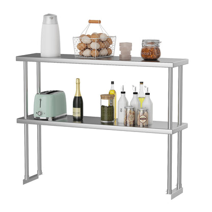 Garvee 12 in x48 in Stainless Steel Overshelf for Prep & Work Table, 360 LB Capacity Commercial 2 Tier Worktable Shelf, Adjustable Double Overshelf for Restaurant, Kitchen, Garage, Workshop