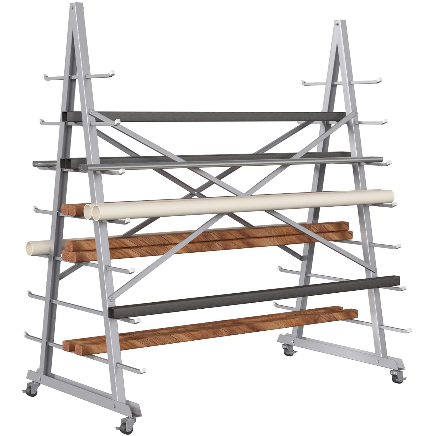Teinfice 7-Tier Floor Standing Lumber Horizontal Storage Rack, Heavy-Duty Metal Adjustable Arms Pallet Racking, Up to 2500 LBS, Free Standing Bar Storage Cantilever Rack for Basement