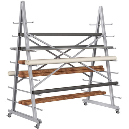 Teinfice 7-Tier Floor Standing Lumber Horizontal Storage Rack, Heavy-Duty Metal Adjustable Arms Pallet Racking, Up to 2500 LBS, Free Standing Bar Storage Cantilever Rack for Basement