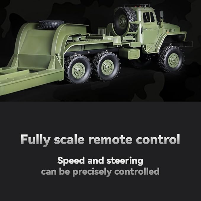 WPL B36-3 1/16 RC Military Trailer with LED Headlights 2.4G Full-Proportional 4WD RC Off-Road Truck Gifts for Electric Car Model Enthusiasts (Two Batteries)