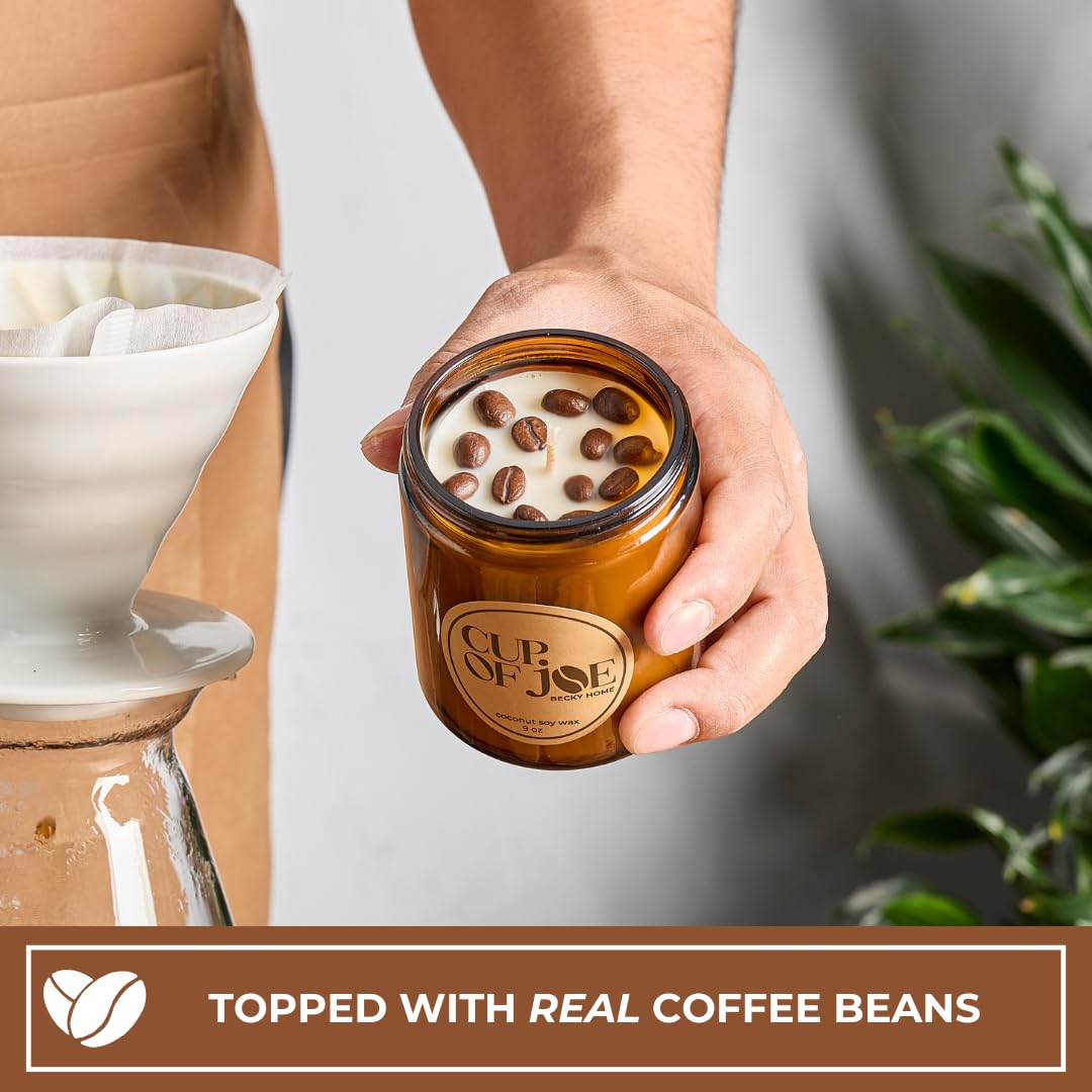 Becky Home 9 oz Coffee Scented Candle, Fresh Espresso Candle, Macchiato Coffee Candles, Large Jar Candles for Women, Gift for Men and Women, Clear Glass