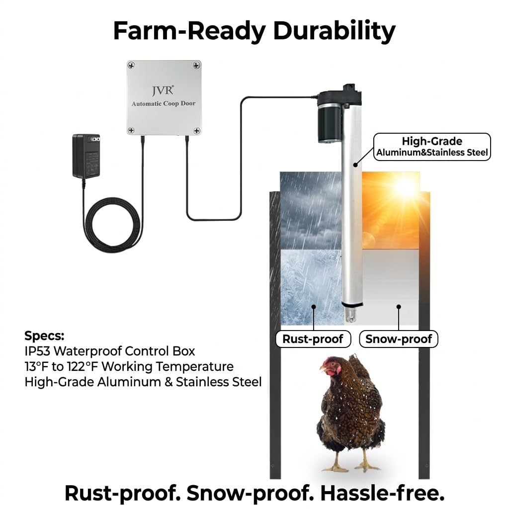 JVR WiFi Automatic Chicken Coop Door, Smart App Remote Control & Alexa Compatible, Sunrise & Sunset Automation, Anti-Pinch Sensor, Security Aluminum Door Kit, 2.4G WiFi