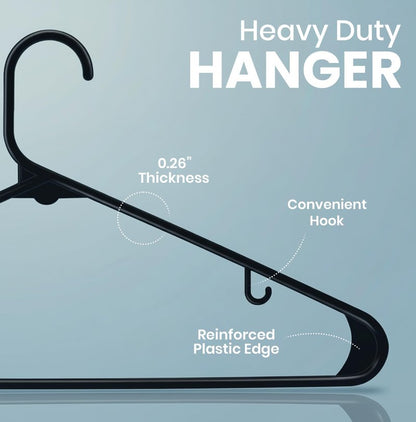 Utopia Home Plastic Hangers 50 Pack - Space Saving Clothes Hanger - Durable & Strong Closet Organizers and Storage with Built-in Strap Hooks - Essential for Shirts, Pants, Skirts & Coats (Black)