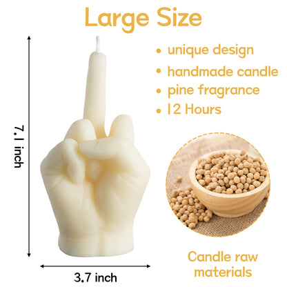 6sisc Middle Finger Scented Candle White Large Size Danish Pastel Room Decor Pine Aromatherapy Candle Long Lasting Natural Soy Wax Hand Gesture Fragrance Candlestick for Home Room Supplies 7.1” X 3.7”