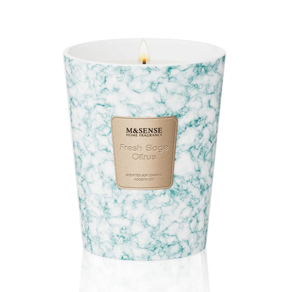 M&SENSE Fresh Sage Citrus Scented Soy Candle, 3 Wick Highly Scented 14.1 Oz 75H, Aromatherapy Christmas Gift for Women and Men