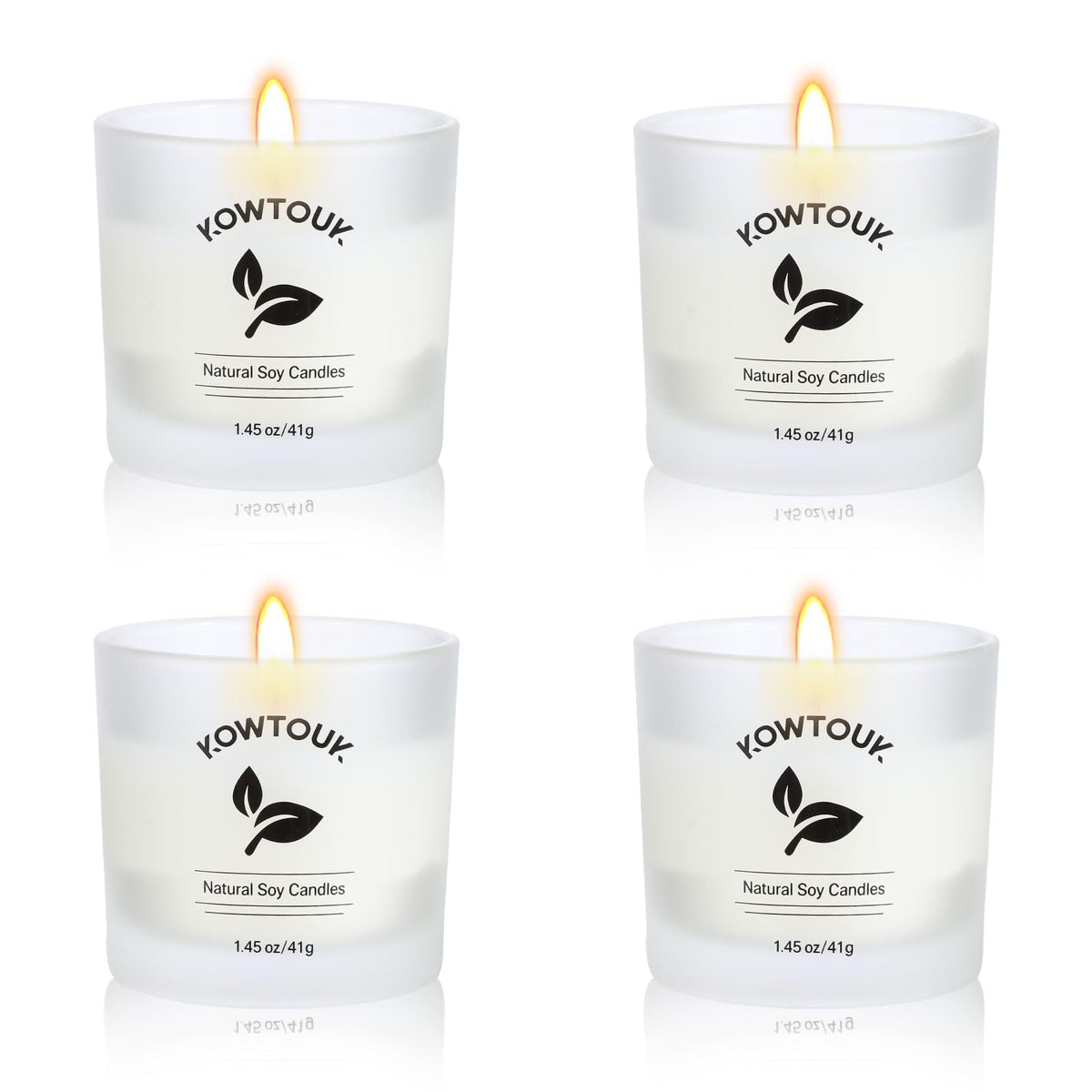 Set of 4 White Unscented Soy Candles, White Glass Filled Votive Candles, Hand Poured Wax Candle for Home Décor Aromatherapy Spa Holidays Party and Weddings