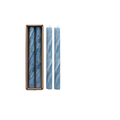 Creative Co-Op Marbled Taper Candles in Box, Blue, Set of 2