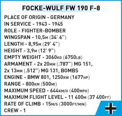 COBI Historical Collection WWII Focke-Wulf Fw 190 F-8 Aircraft Building Set 170 Pieces