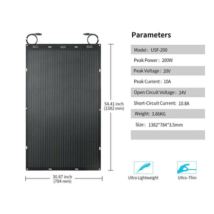 Greenmagic 200 Watt Flexible Solar Panel Charger Flex Up to 260°, 200W Ultra Thin Lightweight Solar Panel 23% High Efficiency IP67 Waterproof for Marine RV Cabin Van Car Uneven Surfaces